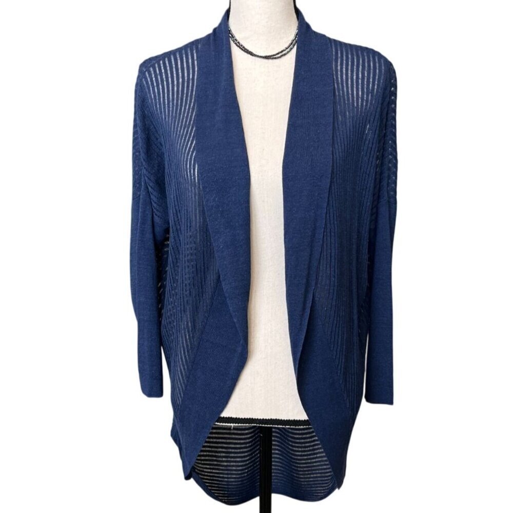 Alice + Olivia Linen Blend Draped Open Front Cardigan Blue L
